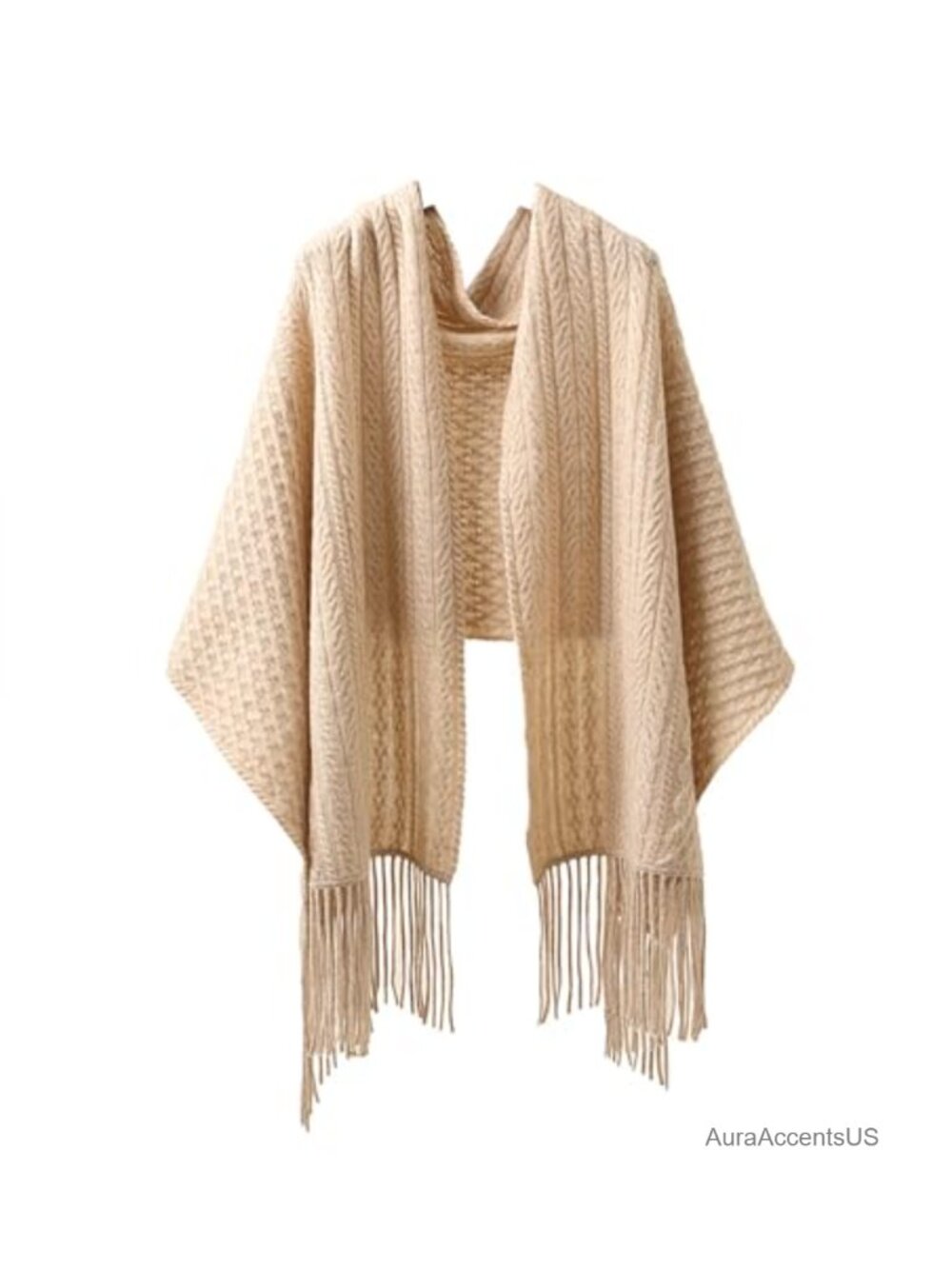 100% Cashmere Scarf Shawl Wrap Cable Knit Fringe Tassel